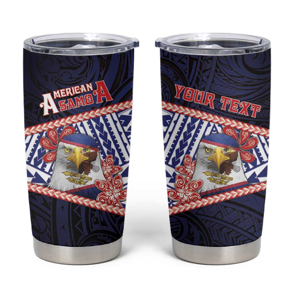 Personalized American Samoa Tumbler Cup Bald Eagle With Polynesian Pattern DT05 Navy - Polynesian Pride
