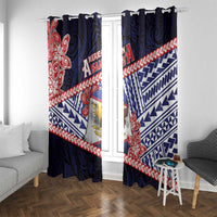 American Samoa Window Curtain Bald Eagle With Polynesian Pattern DT05 With Grommets Navy - Polynesian Pride
