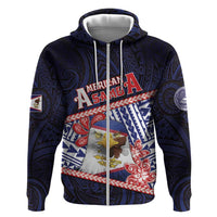 Personalized American Samoa Zip Hoodie Bald Eagle With Polynesian Pattern DT05 Zip Hoodie Navy - Polynesian Pride