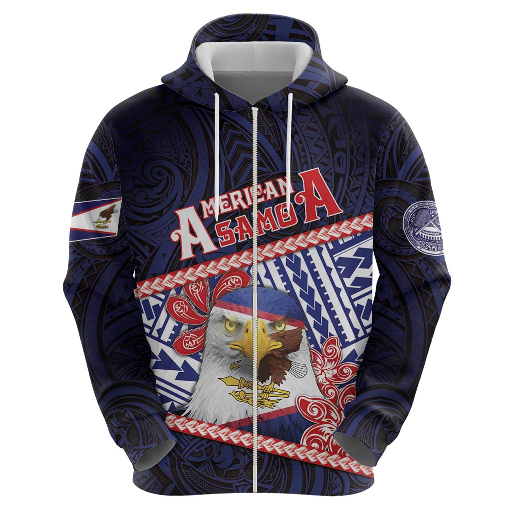 Personalized American Samoa Zip Hoodie Bald Eagle With Polynesian Pattern DT05 - Polynesian Pride