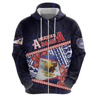 Personalized American Samoa Zip Hoodie Bald Eagle With Polynesian Pattern DT05 - Polynesian Pride
