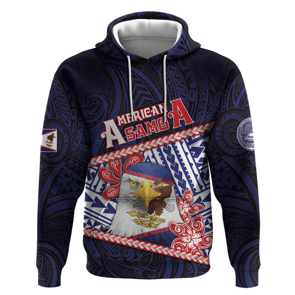 Personalized American Samoa Zip Hoodie Bald Eagle With Polynesian Pattern DT05 Pullover Hoodie Navy - Polynesian Pride
