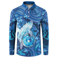 Personalised Northern Mariana Islands Button Sweatshirt Galaxy Polynesian Shark Tattoo DT05 Blue - Polynesian Pride