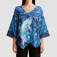 Personalised Northern Mariana Islands Kimono Sleeve Blouse Galaxy Polynesian Shark Tattoo DT05 - Polynesian Pride