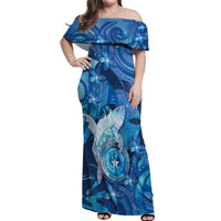 Personalised Northern Mariana Islands Off Shoulder Maxi Dress Galaxy Polynesian Shark Tattoo DT05 Women Blue - Polynesian Pride