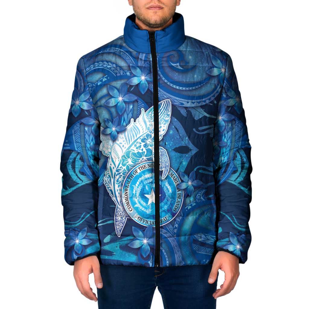 Personalised Northern Mariana Islands Padded Jacket Galaxy Polynesian Shark Tattoo DT05 Men Blue - Polynesian Pride