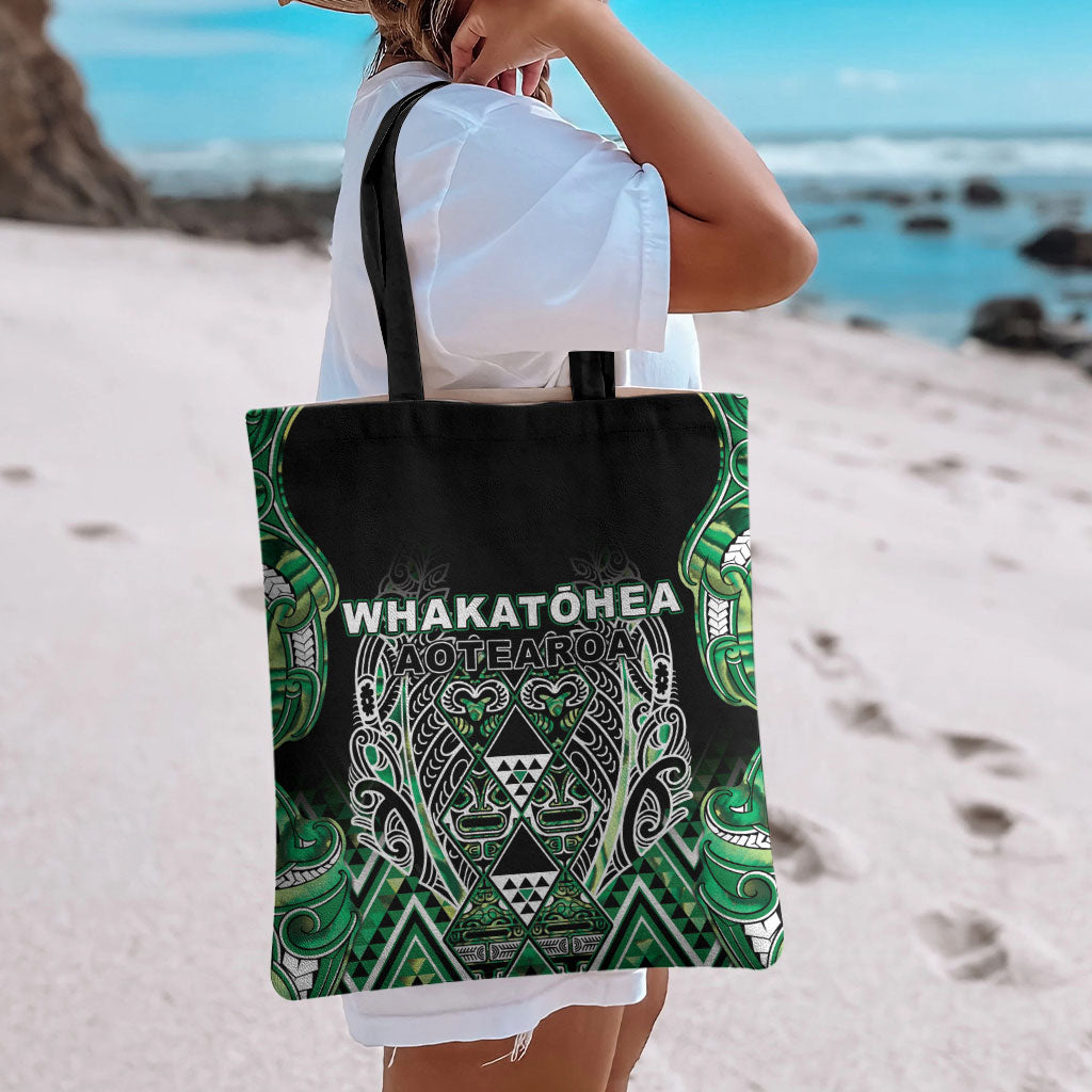 Aotearoa Whakatohea Tote Bag Maori Tribal Green Abalone Paua Shell Pattern DT05 - Polynesian Pride
