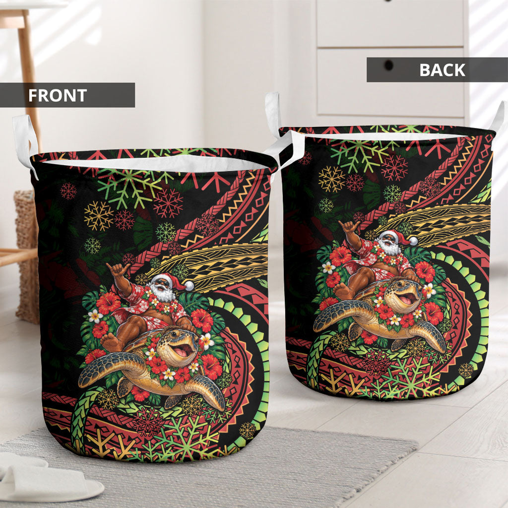 Hawaii Christmas Laundry Basket Aloha Santa Riding Honu DT05 - Polynesian Pride