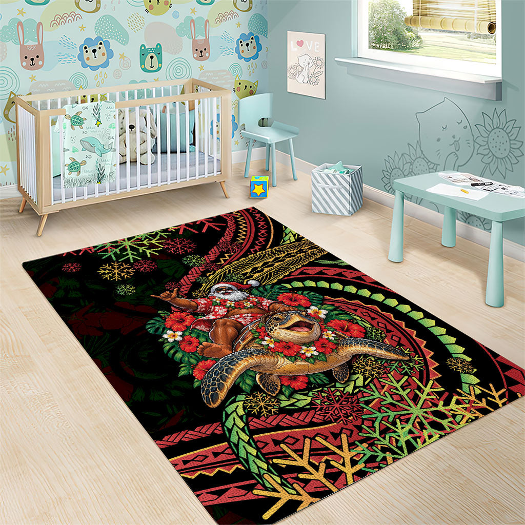 Hawaii Christmas Area Rug Aloha Santa Riding Honu DT05 - Polynesian Pride