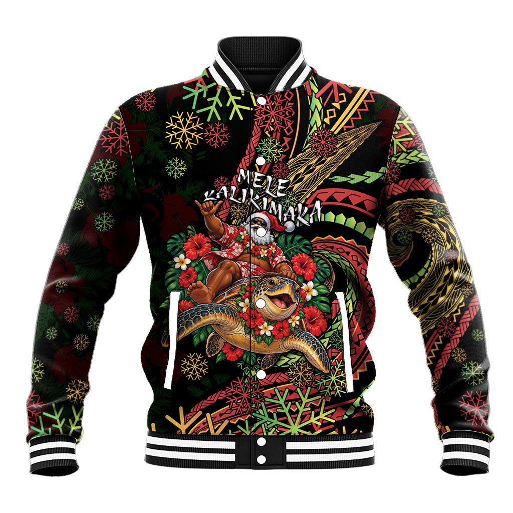 Hawaii Christmas Baseball Jacket Aloha Santa Riding Honu