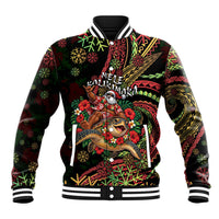 Hawaii Christmas Baseball Jacket Aloha Santa Riding Honu
