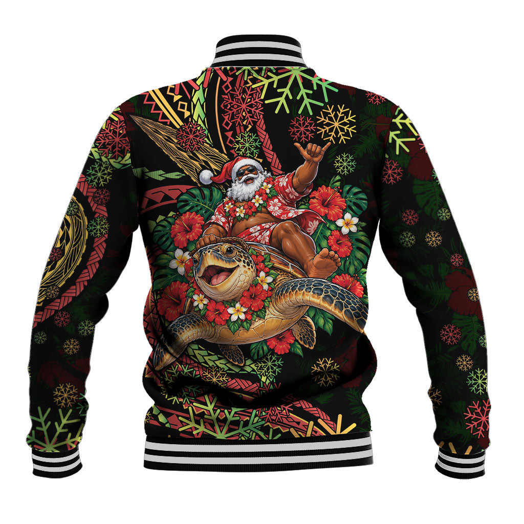 Hawaii Christmas Baseball Jacket Aloha Santa Riding Honu