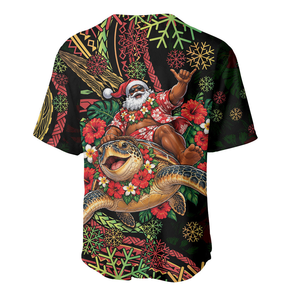 Hawaii Christmas Baseball Jersey Aloha Santa Riding Honu DT05 - Polynesian Pride
