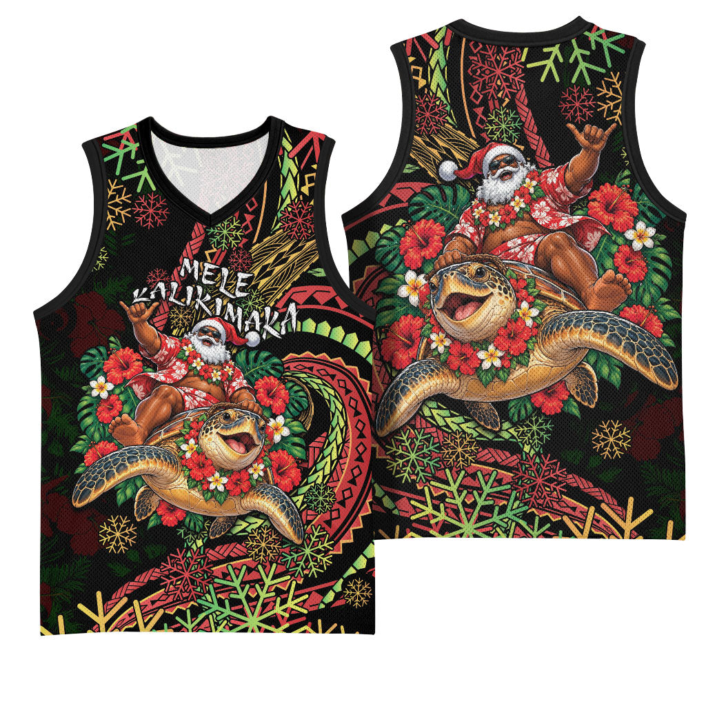 Hawaii Christmas Basketball Jersey Aloha Santa Riding Honu DT05 - Polynesian Pride