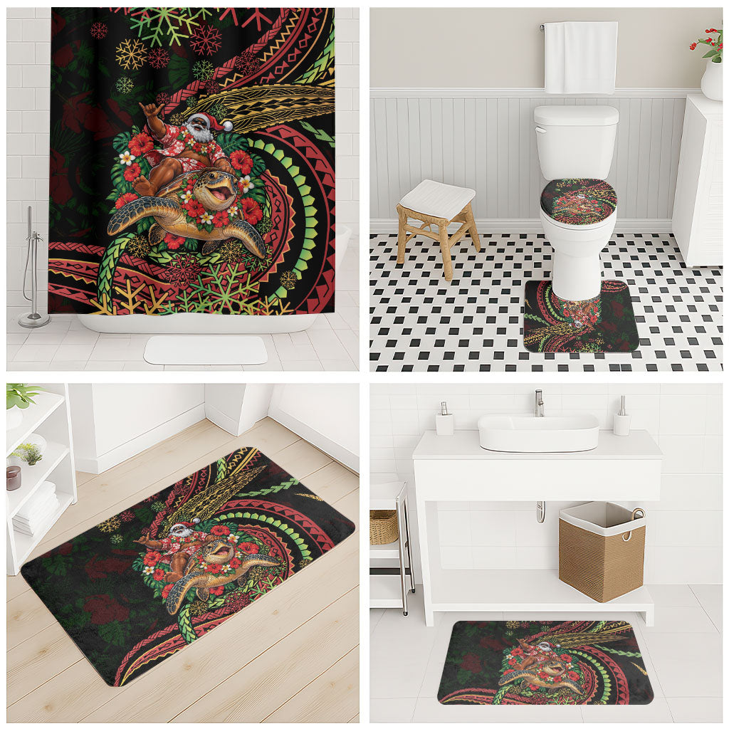Hawaii Christmas Bathroom Set Aloha Santa Riding Honu DT05 - Polynesian Pride