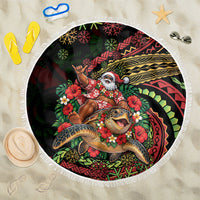 Hawaii Christmas Beach Blanket Aloha Santa Riding Honu DT05 One Size 150cm Black - Polynesian Pride