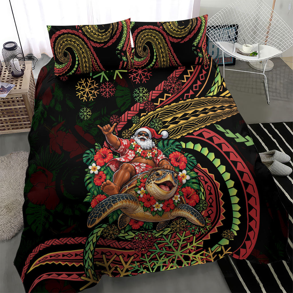 Hawaii Christmas Bedding Set Aloha Santa Riding Honu DT05 - Polynesian Pride