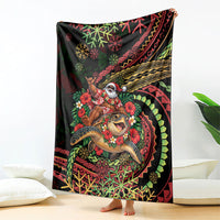 Hawaii Christmas Blanket Aloha Santa Riding Honu DT05 - Polynesian Pride