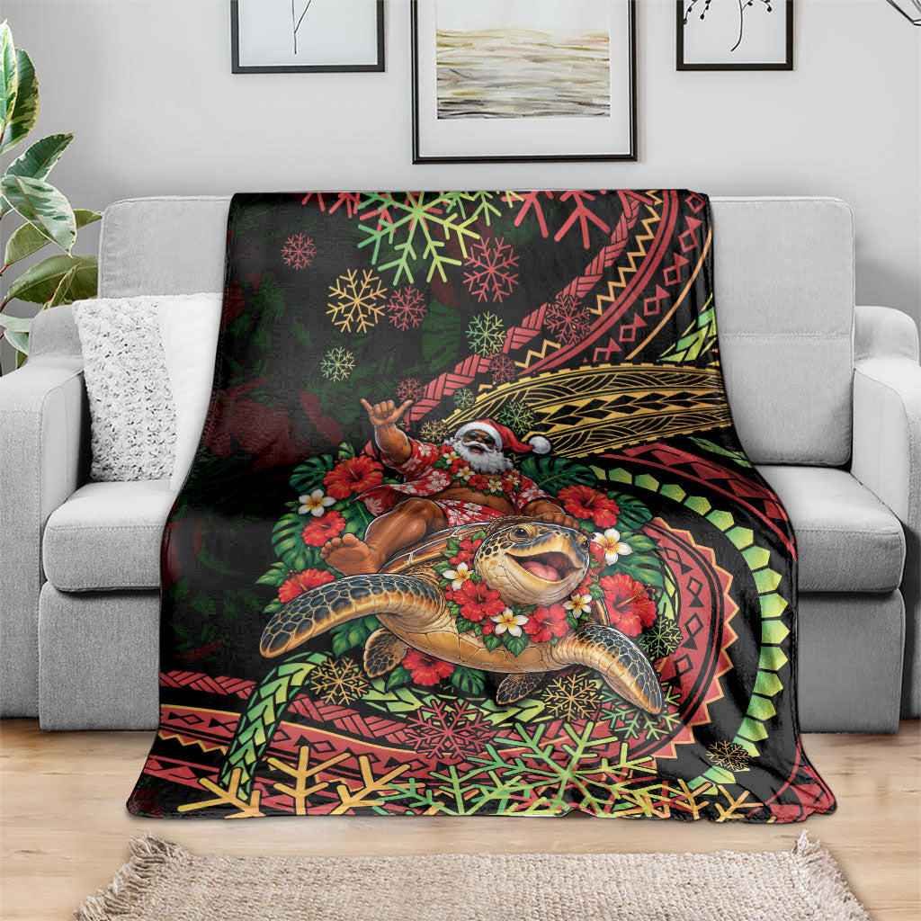 Hawaii Christmas Blanket Aloha Santa Riding Honu DT05 - Polynesian Pride