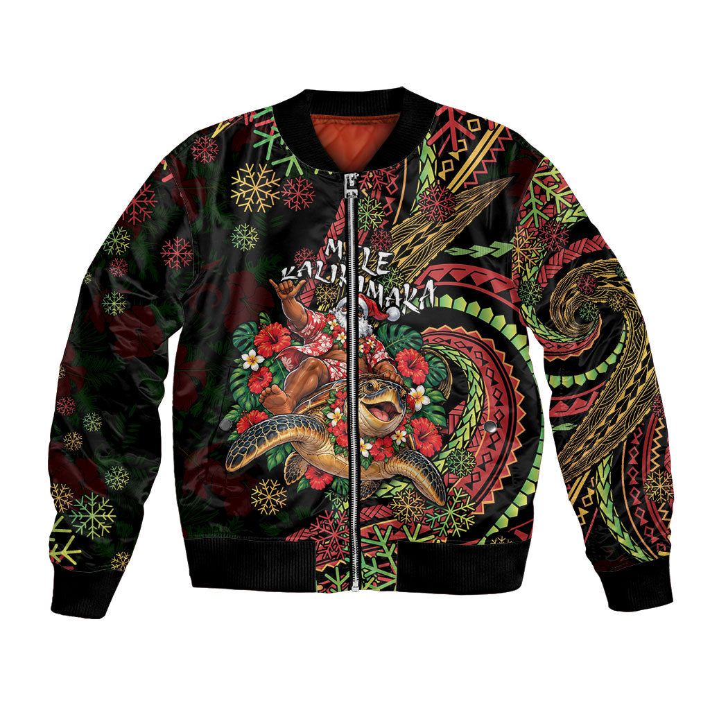 Hawaii Christmas Bomber Jacket Aloha Santa Riding Honu