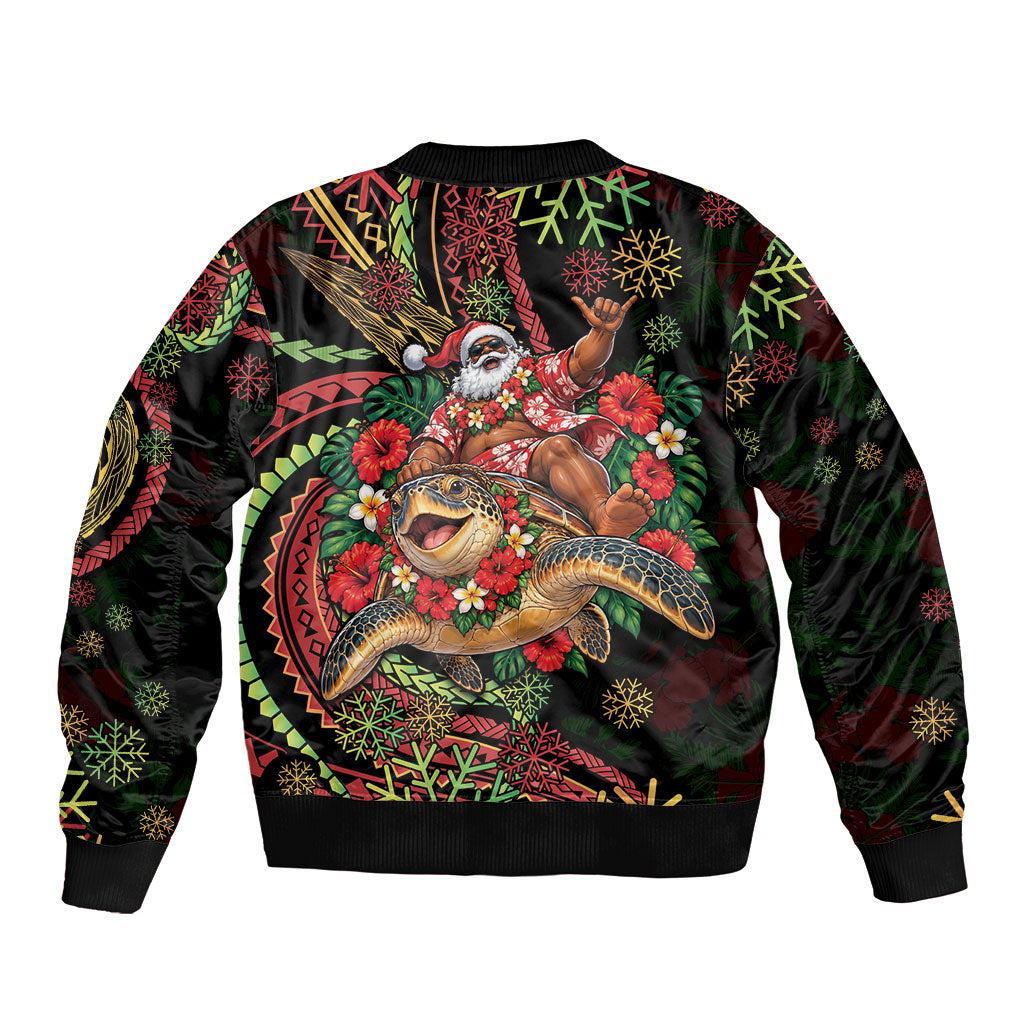 Hawaii Christmas Bomber Jacket Aloha Santa Riding Honu