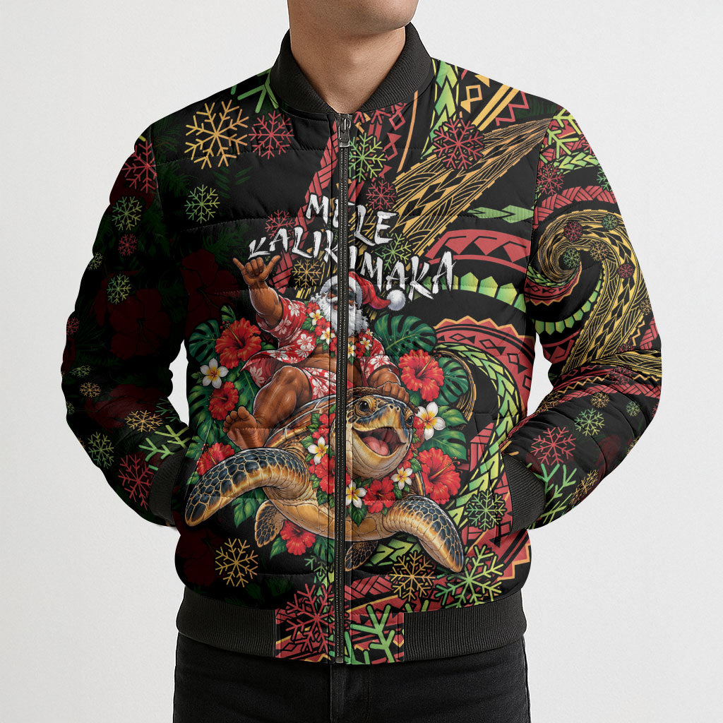 Hawaii Christmas Bomber Puffer Jacket Aloha Santa Riding Honu DT05 - Polynesian Pride