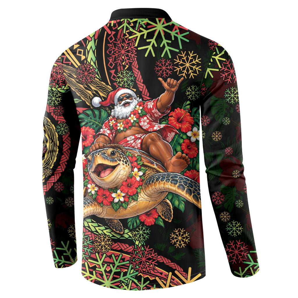 Hawaii Christmas Button Sweatshirt Aloha Santa Riding Honu DT05 - Polynesian Pride