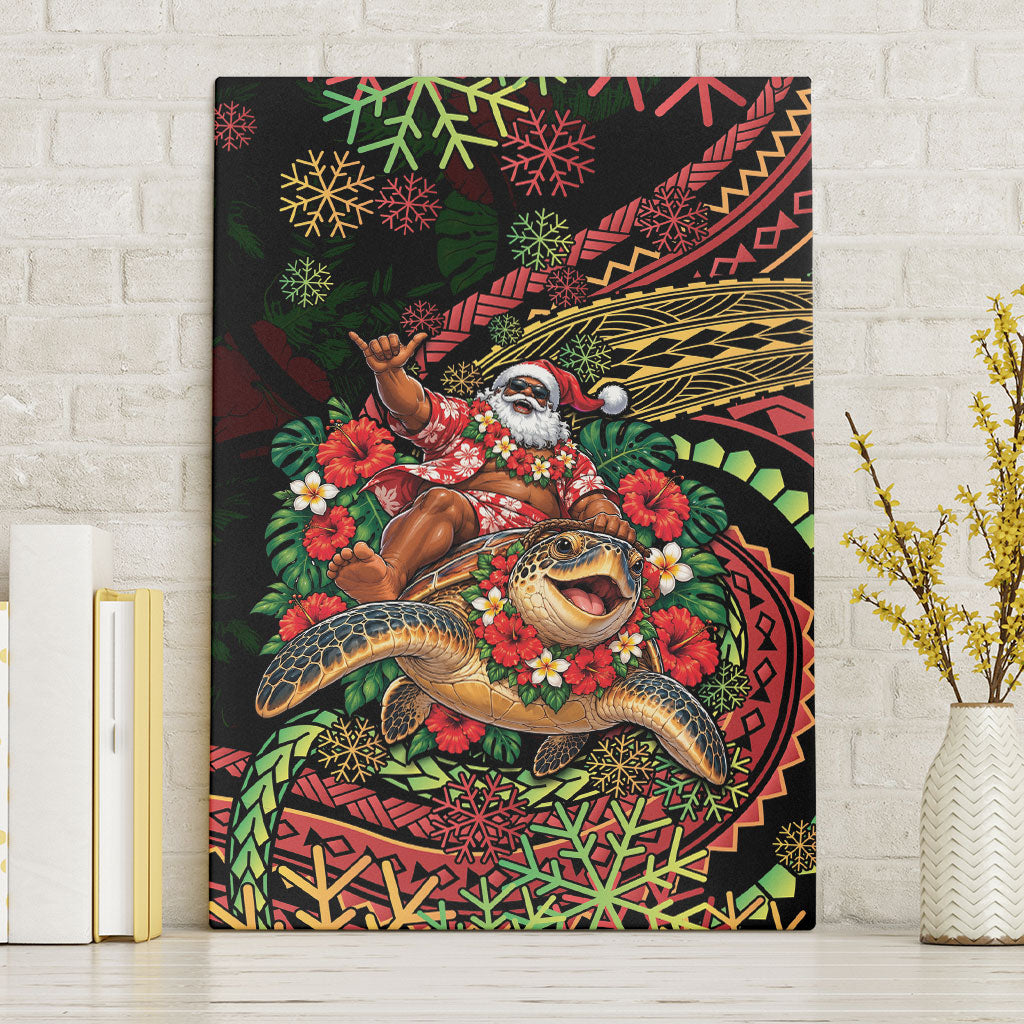 Hawaii Christmas Canvas Wall Art Aloha Santa Riding Honu DT05 Without Frame Black - Polynesian Pride