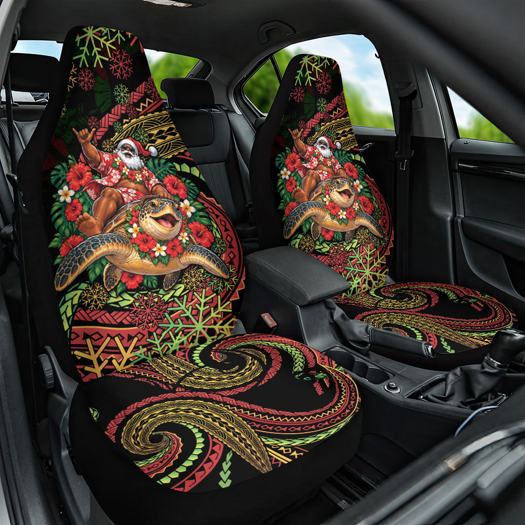 Hawaii Christmas Car Seat Cover Aloha Santa Riding Honu DT05 One Size Black - Polynesian Pride