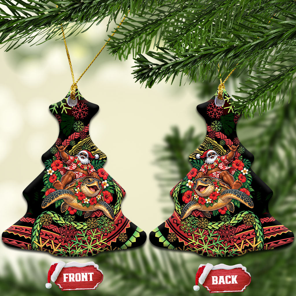 Hawaii Christmas Ceramic Ornament Aloha Santa Riding Honu DT05 Christmas Tree Black - Polynesian Pride