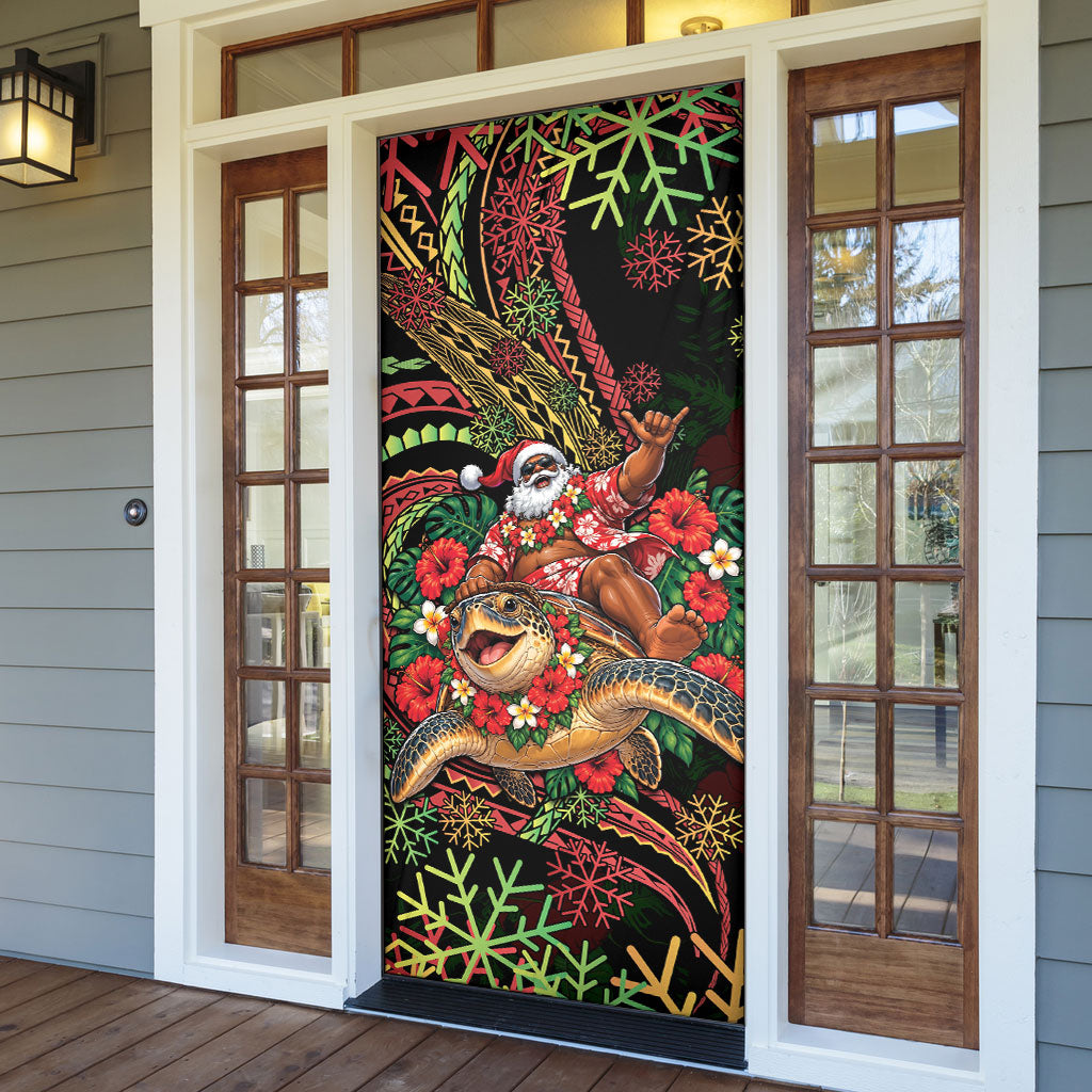 Hawaii Christmas Door Cover Aloha Santa Riding Honu DT05 - Polynesian Pride
