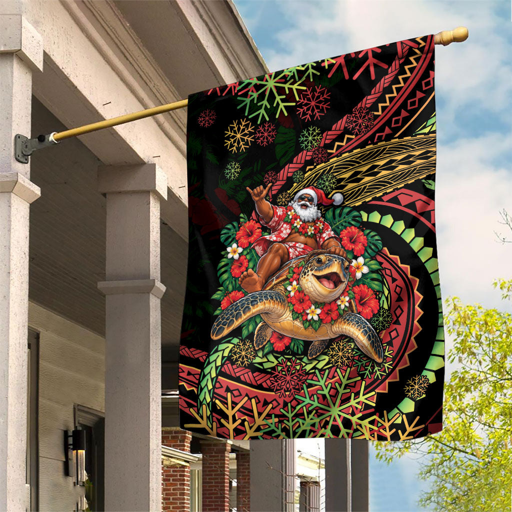 Hawaii Christmas Garden Flag Aloha Santa Riding Honu DT05 House Flag Black - Polynesian Pride
