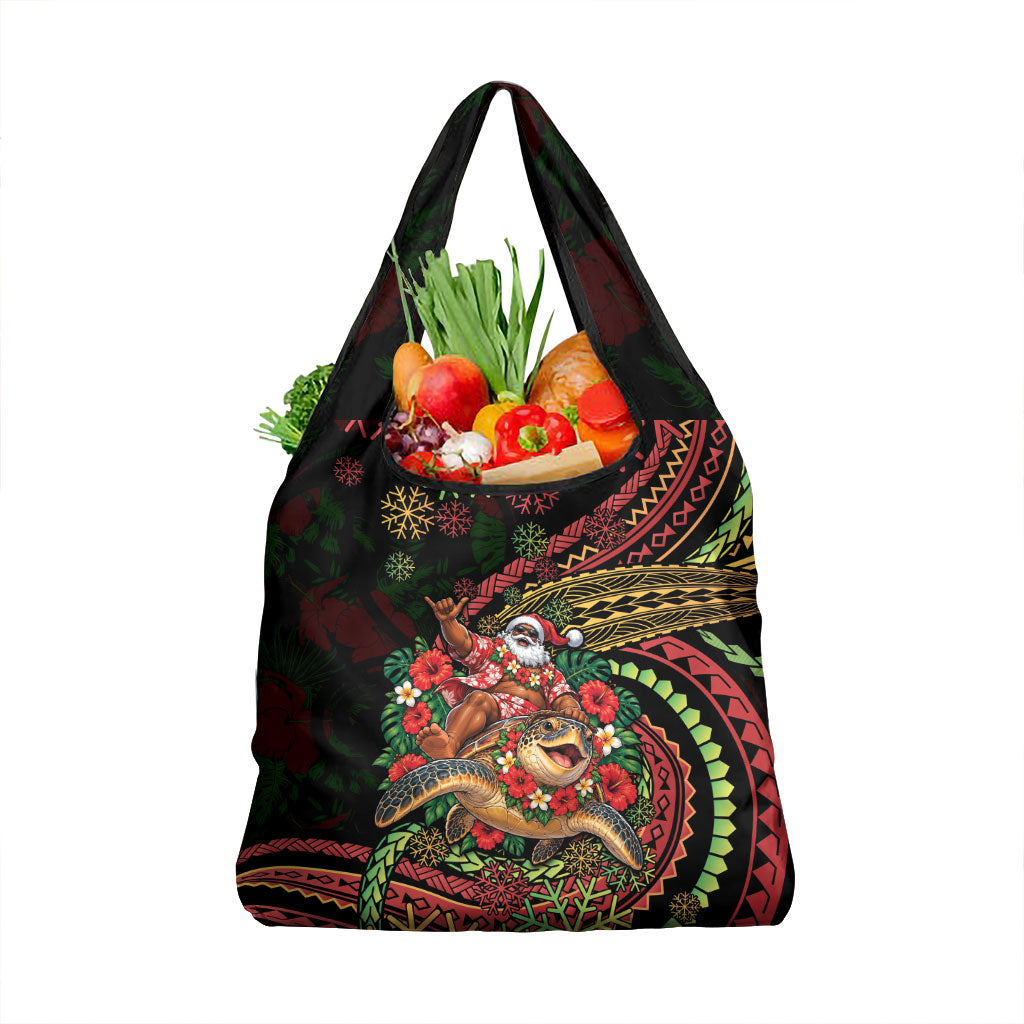 Hawaii Christmas Grocery Bag Aloha Santa Riding Honu DT05 1-pack One Size Black - Polynesian Pride