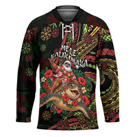 Hawaii Christmas Hockey Jersey Aloha Santa Riding Honu DT05 Unisex Black - Polynesian Pride