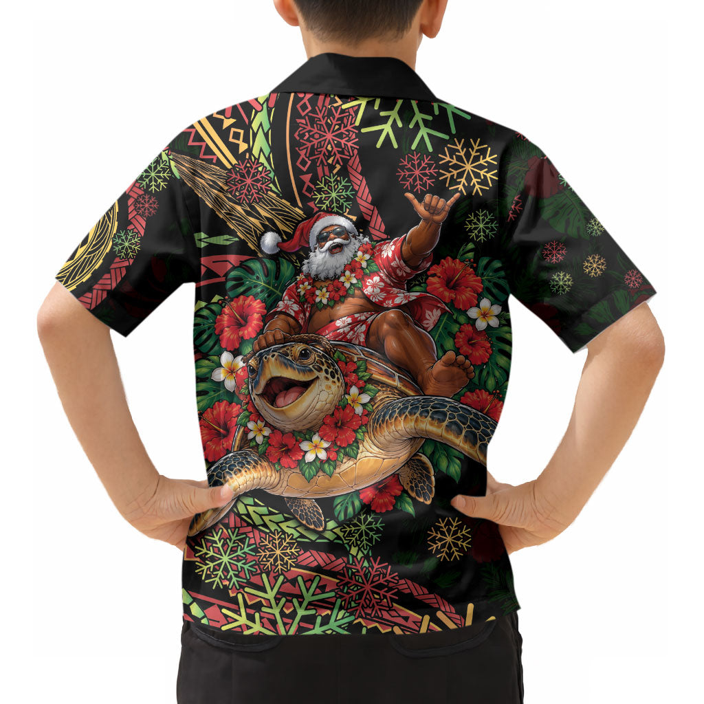 Hawaii Christmas Kid Hawaiian Shirt Aloha Santa Riding Honu DT05 - Polynesian Pride