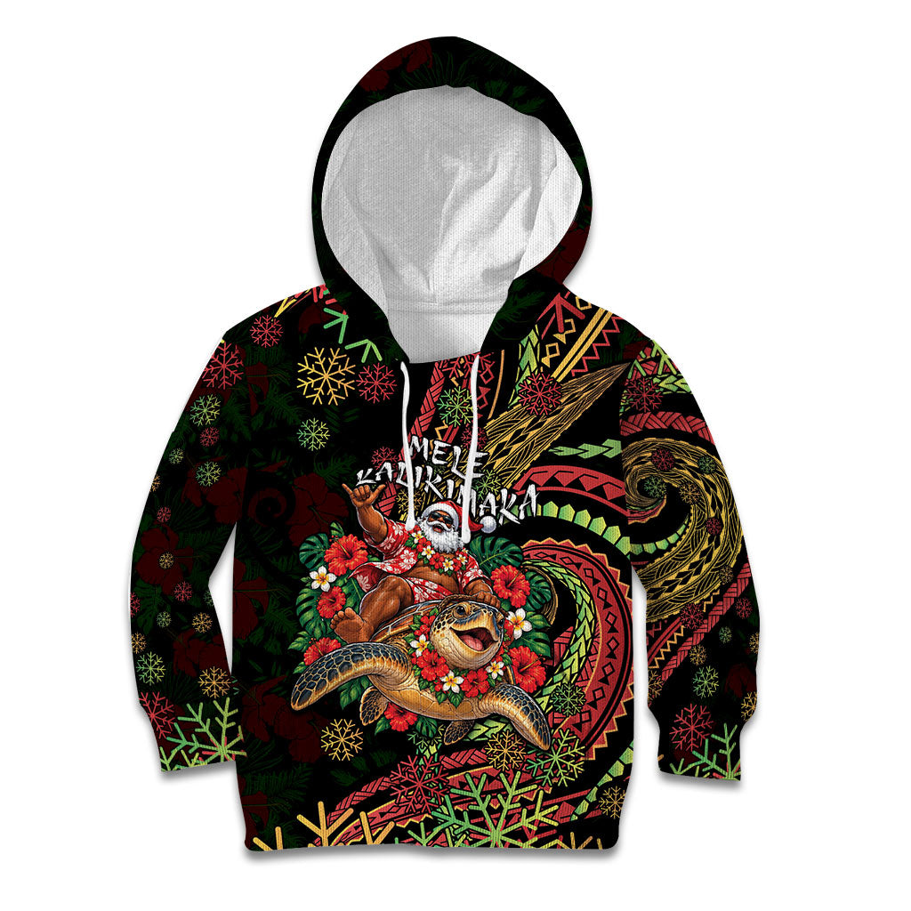 Hawaii Christmas Kid Hoodie Aloha Santa Riding Honu