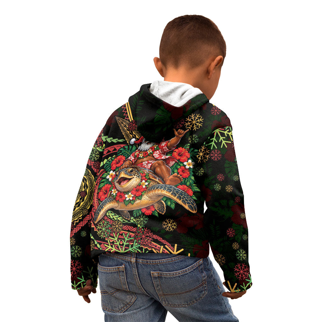 Hawaii Christmas Kid Hoodie Aloha Santa Riding Honu