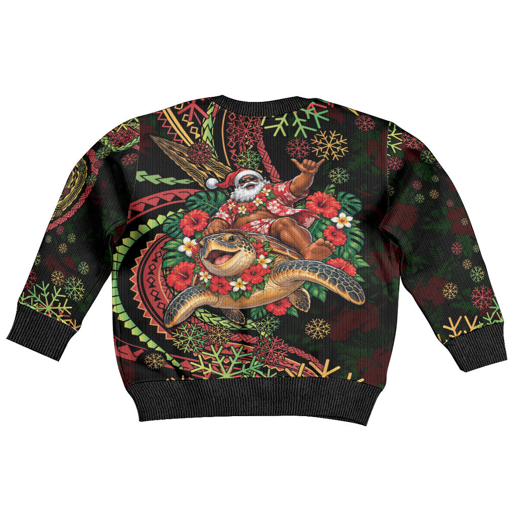Hawaii Christmas Kid Ugly Christmas Sweater Aloha Santa Riding Honu DT05 - Polynesian Pride