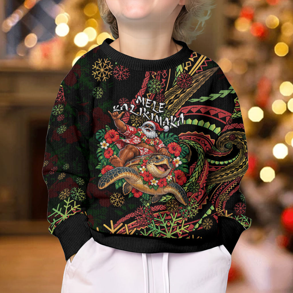 Hawaii Christmas Kid Ugly Christmas Sweater Aloha Santa Riding Honu DT05 - Polynesian Pride