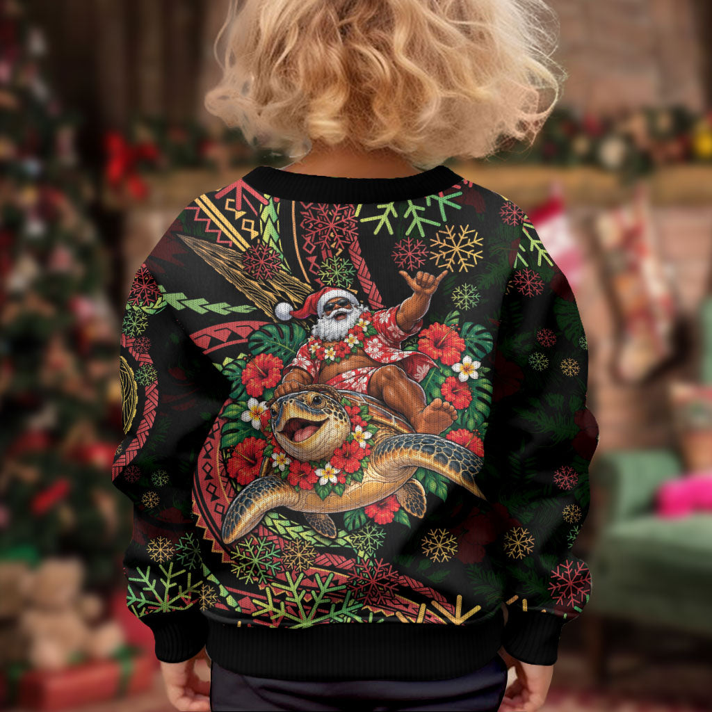 Hawaii Christmas Kid Ugly Christmas Sweater Aloha Santa Riding Honu DT05 - Polynesian Pride