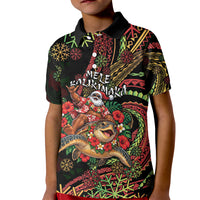 Hawaii Christmas Kid Polo Shirt Aloha Santa Riding Honu