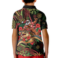 Hawaii Christmas Kid Polo Shirt Aloha Santa Riding Honu