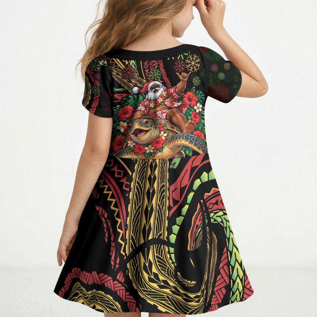 Hawaii Christmas Kid Short Sleeve Dress Aloha Santa Riding Honu DT05 - Polynesian Pride