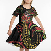 Hawaii Christmas Kid Short Sleeve Dress Aloha Santa Riding Honu DT05 - Polynesian Pride
