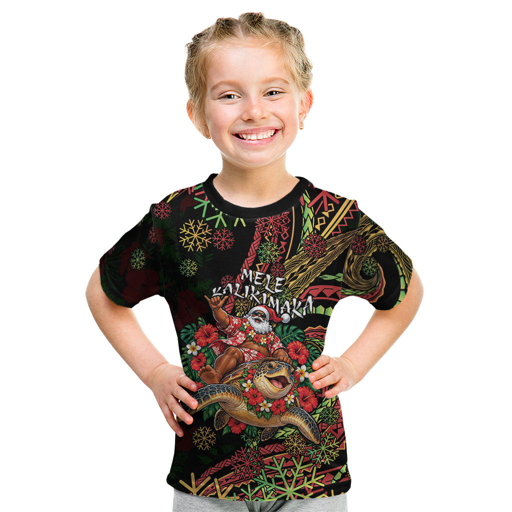Hawaii Christmas Kid T Shirt Aloha Santa Riding Honu