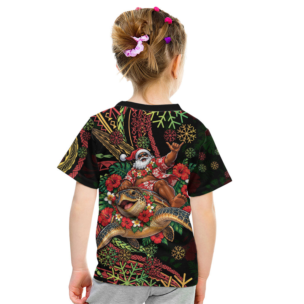 Hawaii Christmas Kid T Shirt Aloha Santa Riding Honu