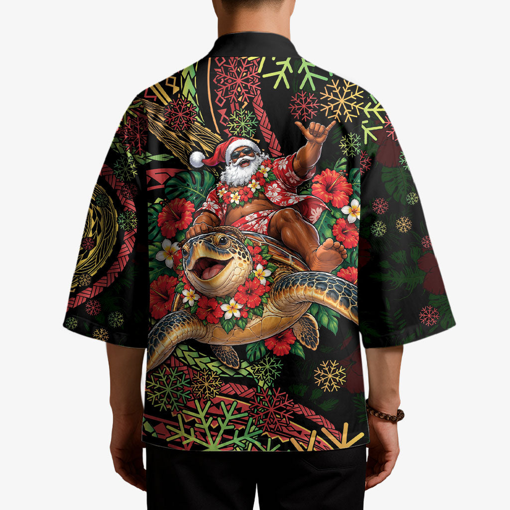 Hawaii Christmas Kimono Aloha Santa Riding Honu DT05 - Polynesian Pride