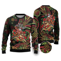 Hawaii Christmas Ugly Christmas Sweater Aloha Santa Riding Honu DT05 Black - Polynesian Pride