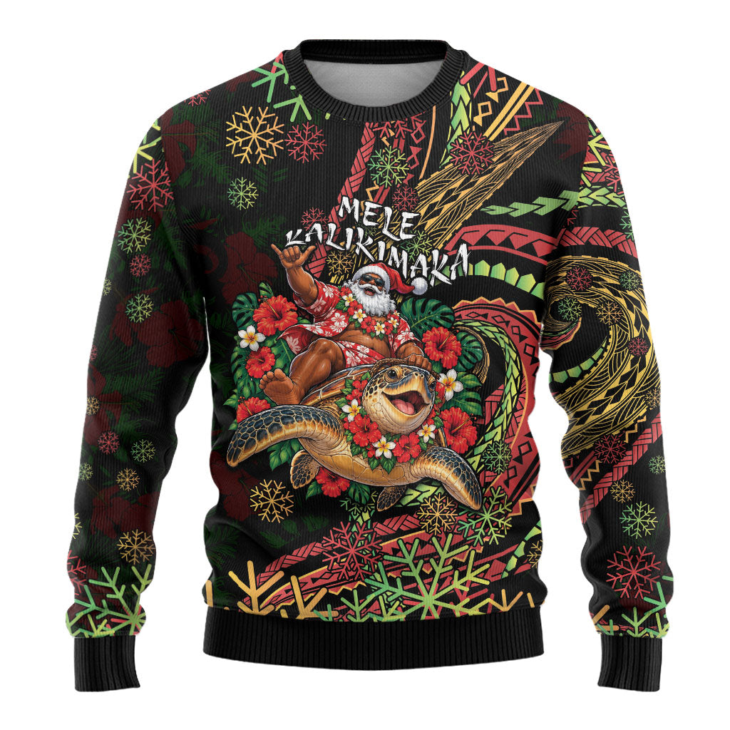 Hawaii Christmas Ugly Christmas Sweater Aloha Santa Riding Honu DT05 - Polynesian Pride