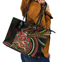 Hawaii Christmas Leather Tote Bag Aloha Santa Riding Honu DT05 - Polynesian Pride